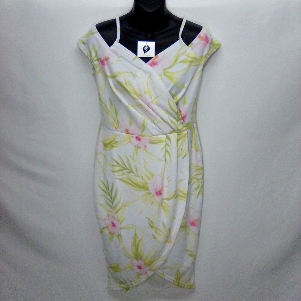 Street Wear Society Tropical Print Knee Length Slit Flounce Romantic Dress